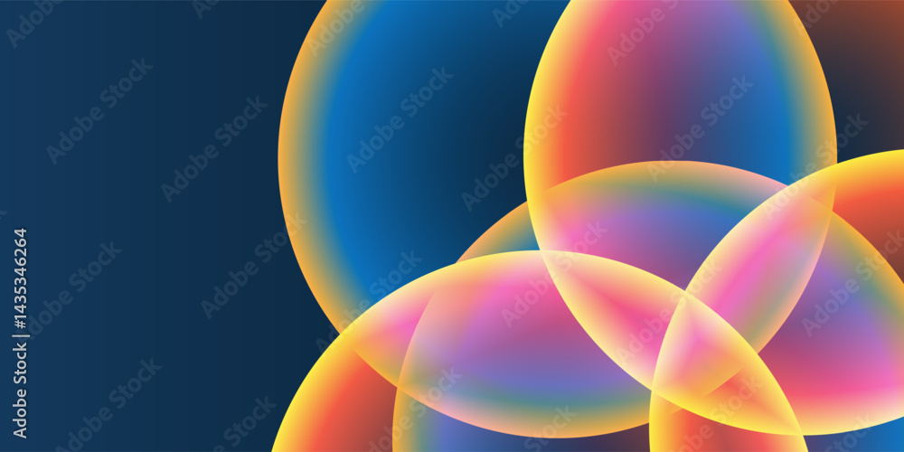 Poster abstract background, header or banner design with large red, orange, yellow and blue overlaying glob