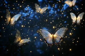 Butterflies illuminate a starry night sky in a mesmerizing display of nature's beauty and magic