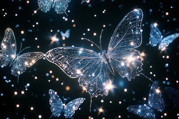 Butterflies illuminate a starry night sky in a mesmerizing display of nature's beauty and magic