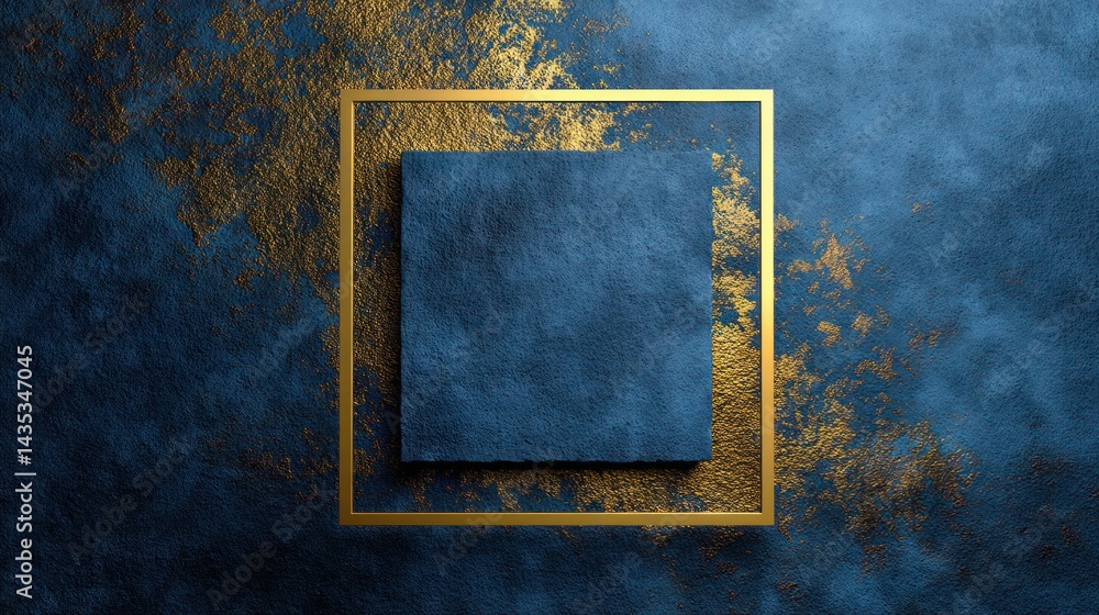 Poster elegant blue and gold abstract background with a textured square frame perfect for design and brandi