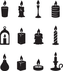 Set of candle black icon
