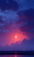 Fototapeta premium Spectacular night launch illuminates the twilight skyline a symbol of ambition and progress