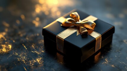 Elegant gift box with gold ribbon on a soft blurred background celebrating special moments