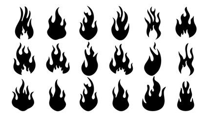 set of fire silhouette vector on tranparent background