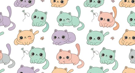 Naklejka premium Pastel Purrfection: A Cute Cat Pattern AI Generated