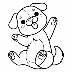 Cute outline cartoon dog waving paw, illustration for kids coloring book design.