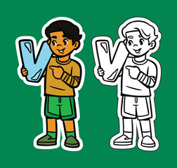 Doodle Illustration of a Boy Holding the Letter V