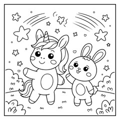 Obraz premium Cute Unicorn Bold and Easy Coloring Pages for Kids and Adults