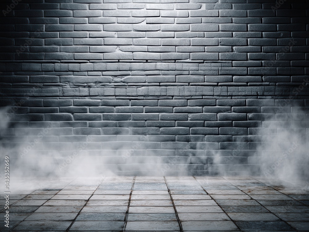 Aufkleber moody brick wall with fog ambiance creating a dramatic atmosphere for product placement or artistic 