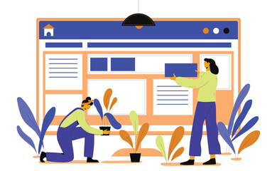 Modern Web Interface Design, Flat Illustration of Web Development Process