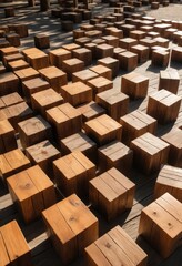 A colorful assortment of wooden blocks scattered on a textured wooden floor, showcasing various shapes and sizes, inviting playful creativity and exploration.
