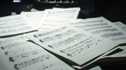 Scattered Sheets of Musical Notation: A Symphony of Paper and Ink