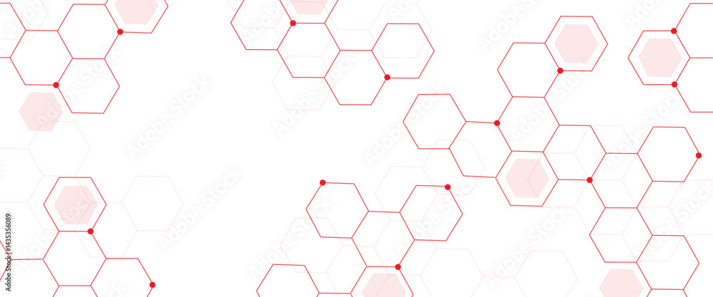 Fototapete Vector hexagons pattern. Abstract geometric red texture background red hexagon 3D background texture.