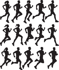 A Set of Running People Silhouettes vector