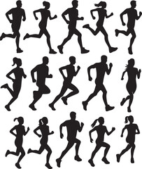 A Set of Running People Silhouettes vector