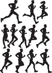 A Set of Running People Silhouettes vector
