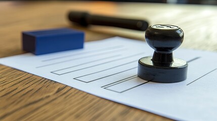 Registration form with rubber stamp and blue ink pad beside it