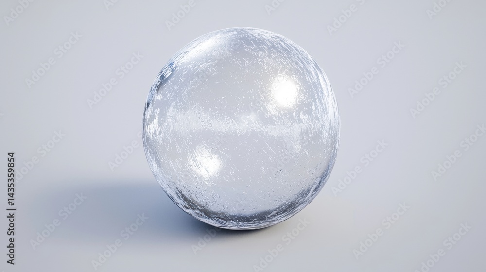 Poster a shiny, clear sphere with a textured surface.
