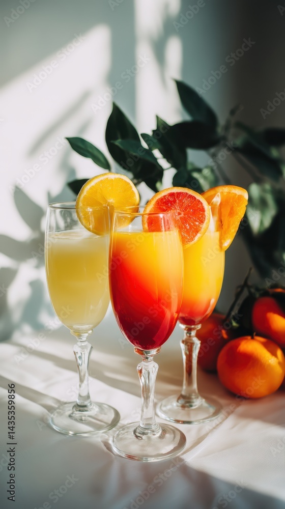 Aufkleber refreshing cocktails with orange slices on a sunlit table creating a vibrant and inviting atmosphere