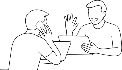 Minimal One Line Drawing of Two People in Video Call