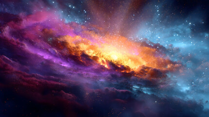 Obraz premium Enigmatic galactic vista exhibiting the ethereal dance of celestial light amidst cosmic swirls