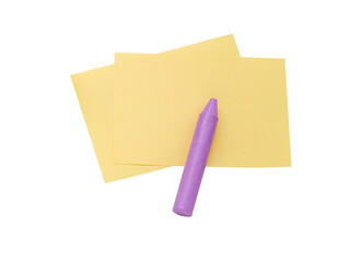 Two yellow sticky notes and a purple chalk isolated transparent png