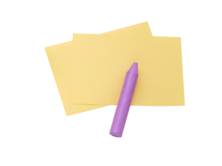 Two yellow sticky notes and a purple chalk isolated transparent png