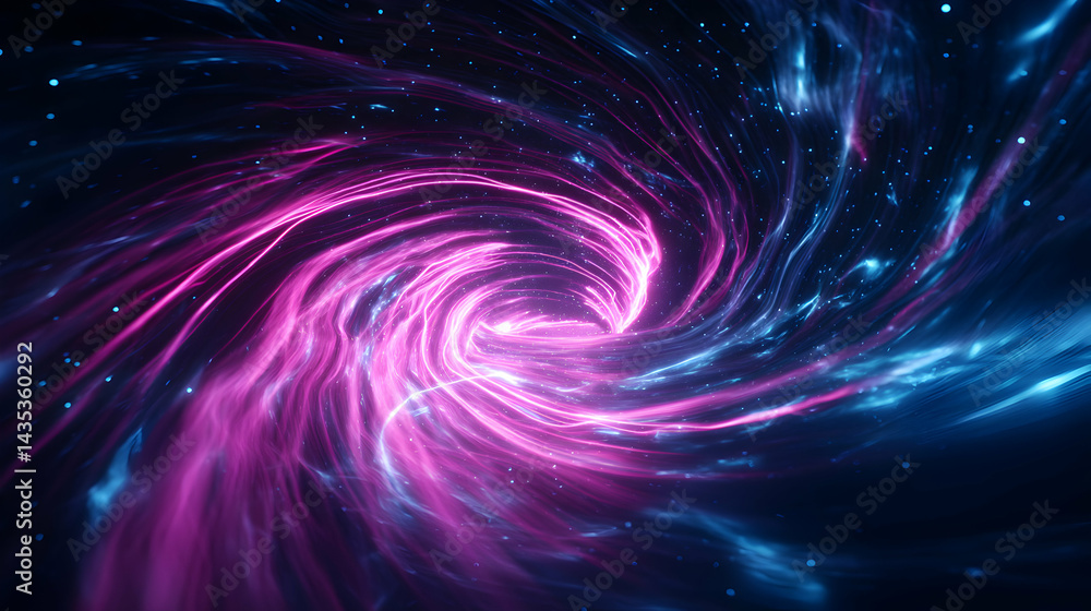 Poster journey into cosmic realms featuring glowing streams, a visual spectacle of deep space exploration