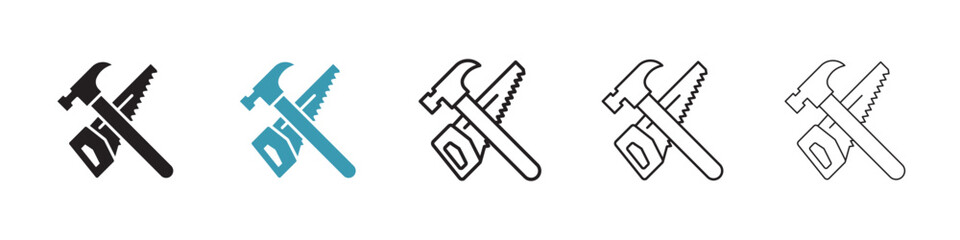 Hand saw and hammer vector icon logo or illustration