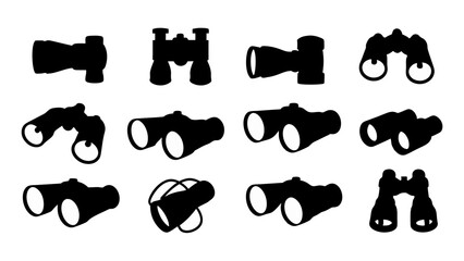 set of binoculars silhouette vector on tranparent background