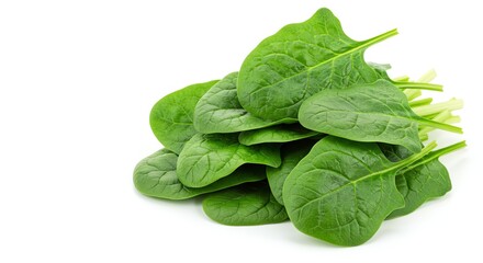 Fototapeta premium Spinach Leaves Stacked on White Background Closeup