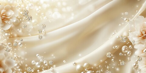 Elegant cream fabric draped with pearls and gemstones
