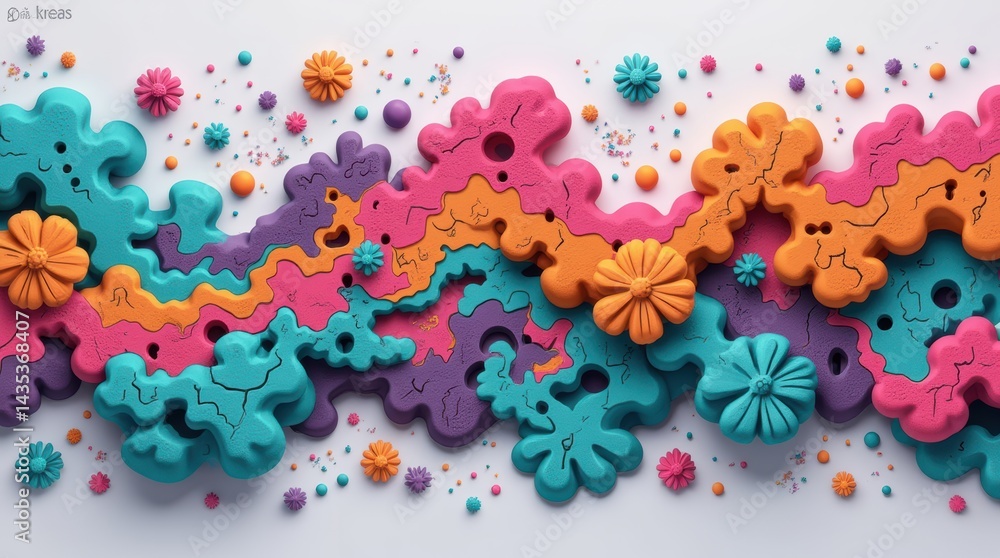 Aufkleber vibrant and playful abstract art with colorful shapes and flowers in a dynamic layout