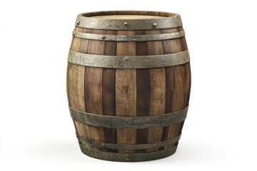 Obraz premium Aged wooden barrel with metal bands, isolated