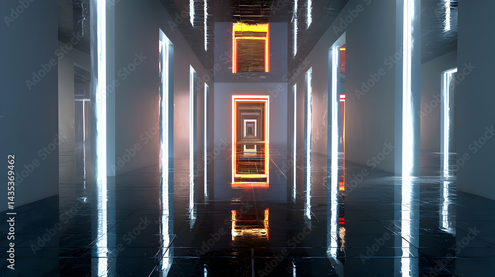Poster infinite corridors with luminous doorways creating a captivating perspective and spatial illusion