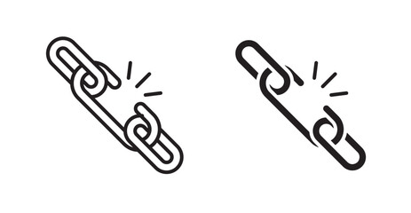 Broken link icons. Vector isolated elements concept