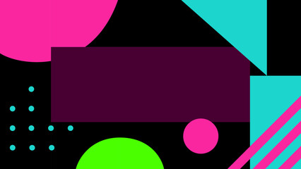 Neon Geometric Abstract Landscape Background. Vibrant abstract background featuring neon geometric shapes with bold pink, cyan, green, and black colors. 
