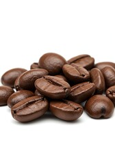 Naklejka premium Pile of Roasted Coffee Beans on White Background