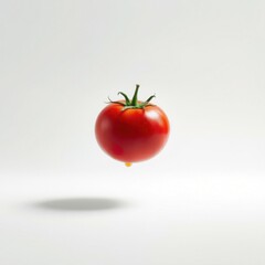 Fresh Red Tomato: Vibrant and Juicy Floating Against a White Background"