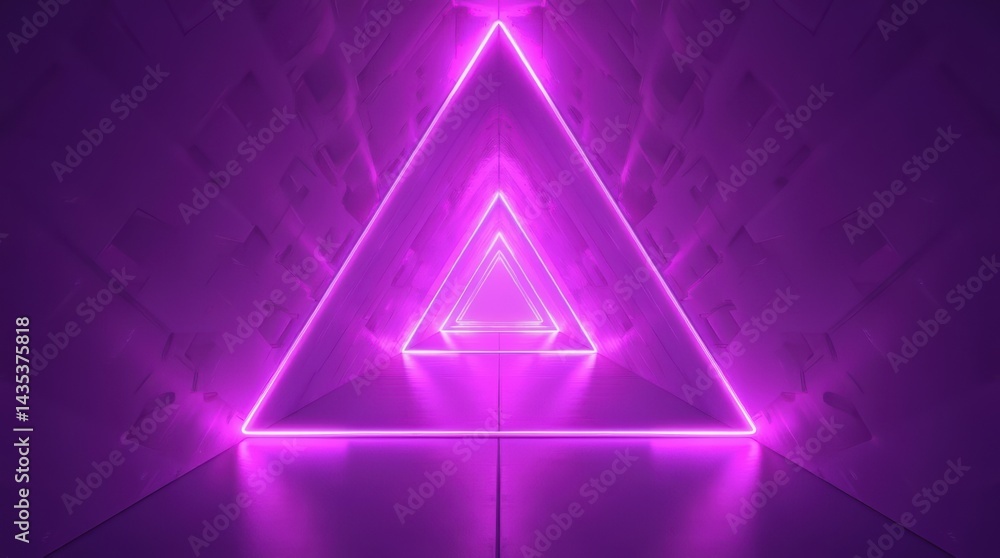 Aufkleber futuristic neon triangular patterns illuminated in a geometric space with purple lights