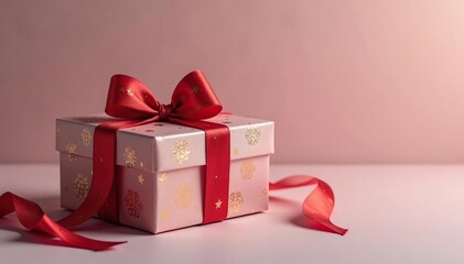 Elegant red ribbon tied gift boxes, gold accents, gold, surface