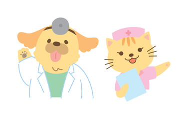 動物病院のイラスト　主線なし