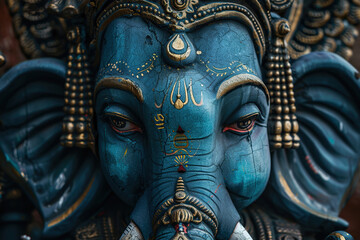 Obraz premium Bright holiday composition for happy Ganesh Chaturthi, abstract vivid composition consists of fictional unreal fantastic vision on background