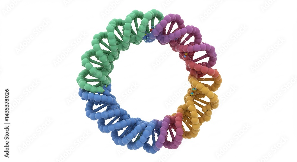 Poster colorful structure model rotating on white background