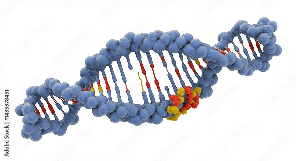 Poster visualizing dna strand with mutation on white background