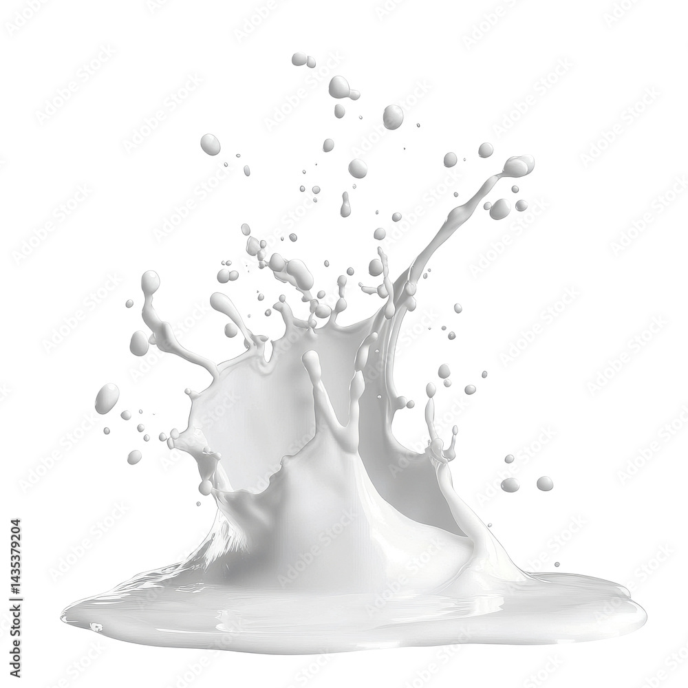 Aufkleber unique milk splash with splatters and drops isolated on a transparent background creating dynamic mo