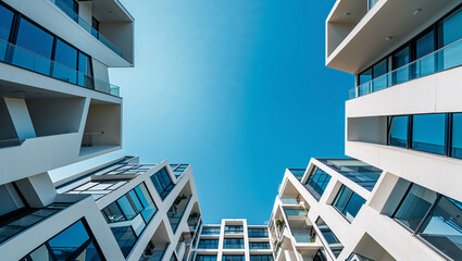 Obraz premium Modern apartment buildings reaching for the blue sky