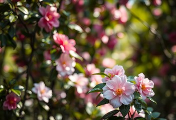 Stunning Camellias in a shaded grove.