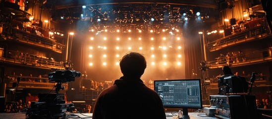 Concert stage technician monitors show