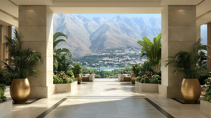 Fototapeta premium Luxurious lobby with mountain vista